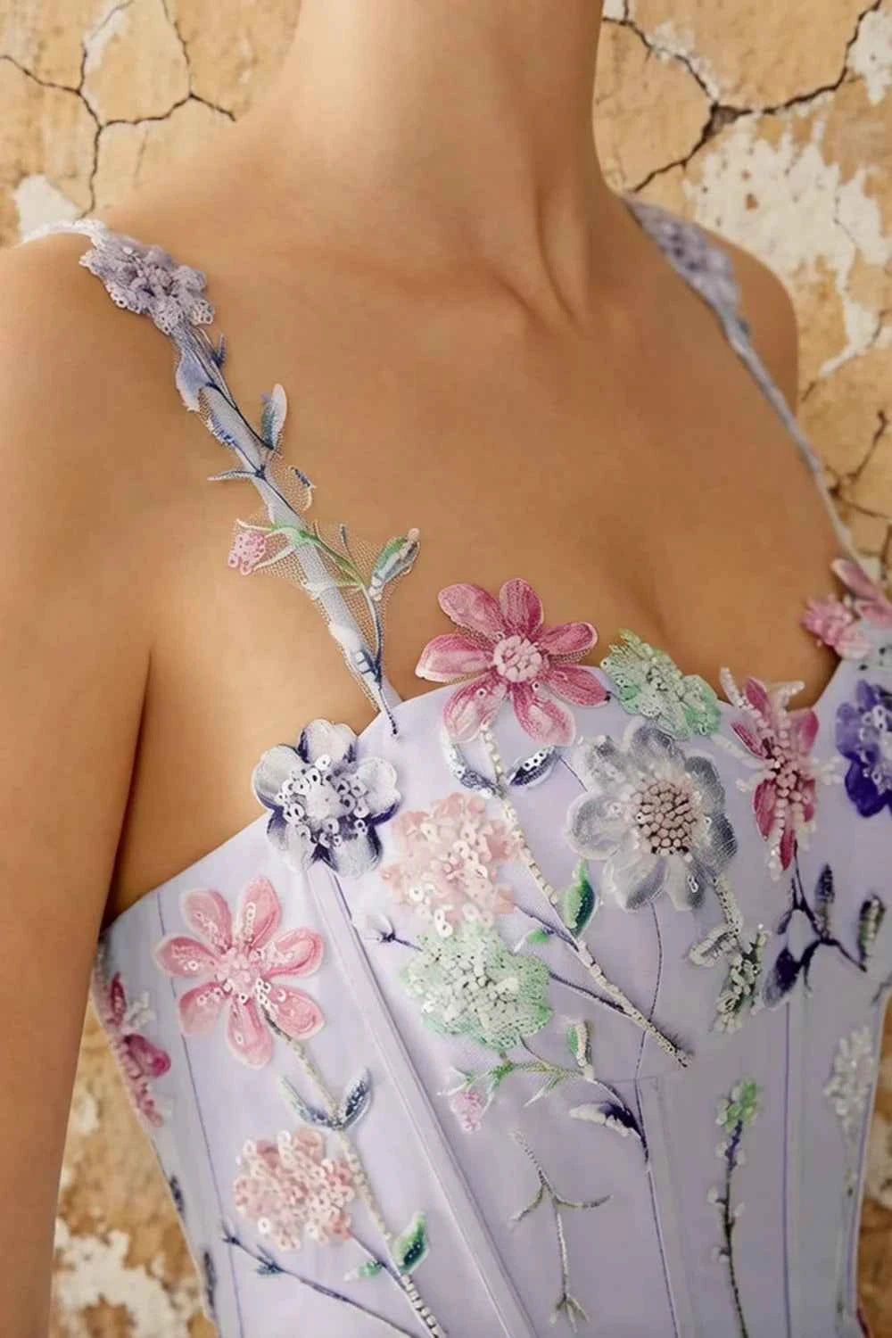 Judy Lavender Sequin Embroidery Beading 3D Flowers Maxi Dress