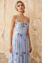 Judy Light Blue Sequin Embroidery Beading 3D Flowers Maxi Dress