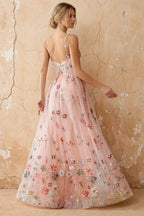 Judy Light Pink Sequin Embroidery Beading 3D Flowers Maxi Dress