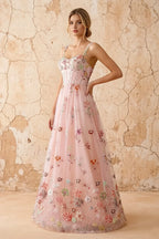 Judy Light Pink Sequin Embroidery Beading 3D Flowers Maxi Dress