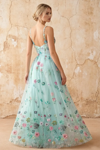 Judy Mint Green Sequin Embroidery Beading 3D Flowers Maxi Dress