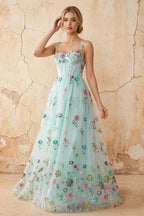 Judy Mint Green Sequin Embroidery Beading 3D Flowers Maxi Dress