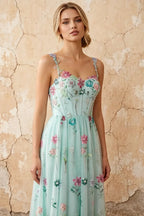 Judy Mint Green Sequin Embroidery Beading 3D Flowers Maxi Dress