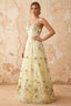 Judy Yellow Sequin Embroidery Beading 3D Flowers Maxi Dress