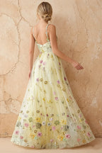 Judy Yellow Sequin Embroidery Beading 3D Flowers Maxi Dress