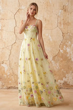 Judy Yellow Sequin Embroidery Beading 3D Flowers Maxi Dress