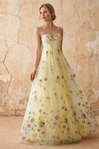 Judy Yellow Sequin Embroidery Beading 3D Flowers Maxi Dress