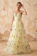 Judy Yellow Sequin Embroidery Beading 3D Flowers Maxi Dress