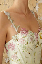 Judy Yellow Sequin Embroidery Beading 3D Flowers Maxi Dress