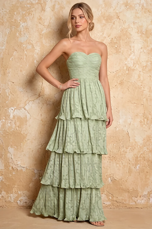 Julia Light Green Floral A-Line Ruffle Maxi Dress