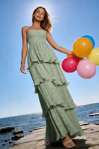 Julia Light Green Floral A-Line Ruffle Maxi Dress