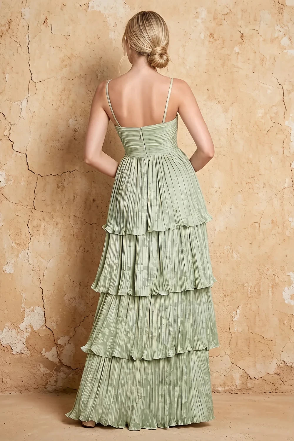 Julia Light Green Floral A-Line Ruffle Maxi Dress