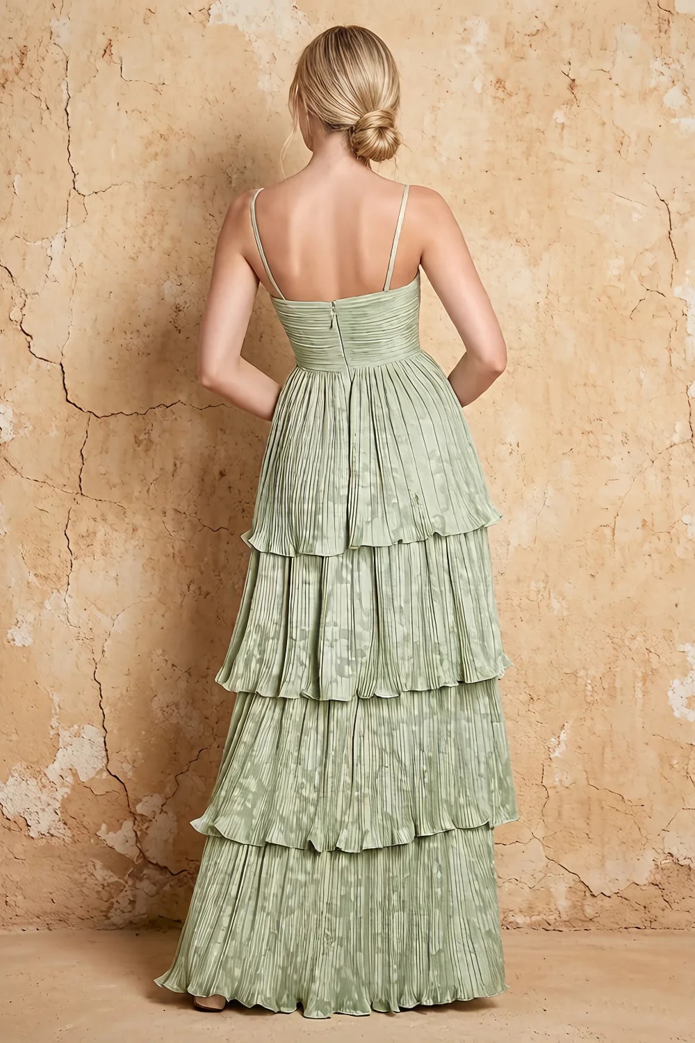 Julia Light Green Floral A-Line Ruffle Maxi Dress