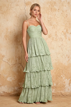 Julia Light Green Floral A-Line Ruffle Maxi Dress