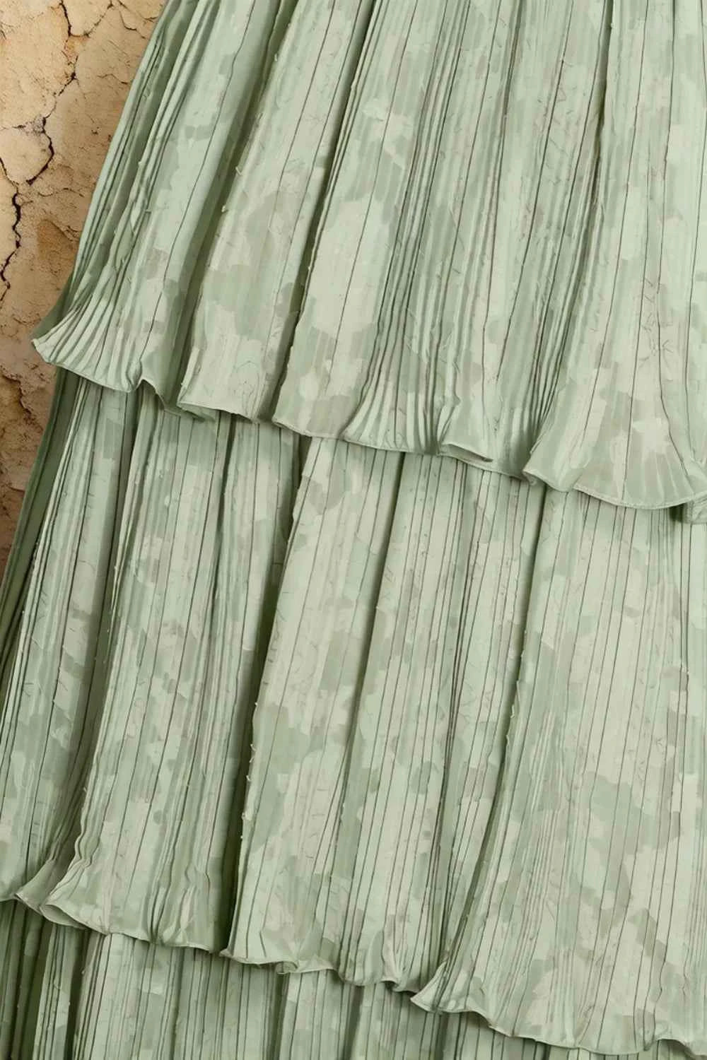 Julia Light Green Floral A-Line Ruffle Maxi Dress