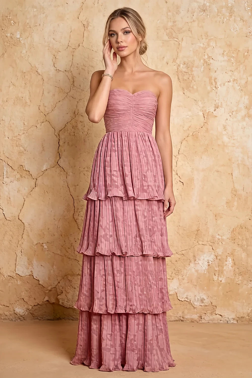 Julia Light Pink Floral A-Line Ruffle Maxi Dress Imagen principal del producto