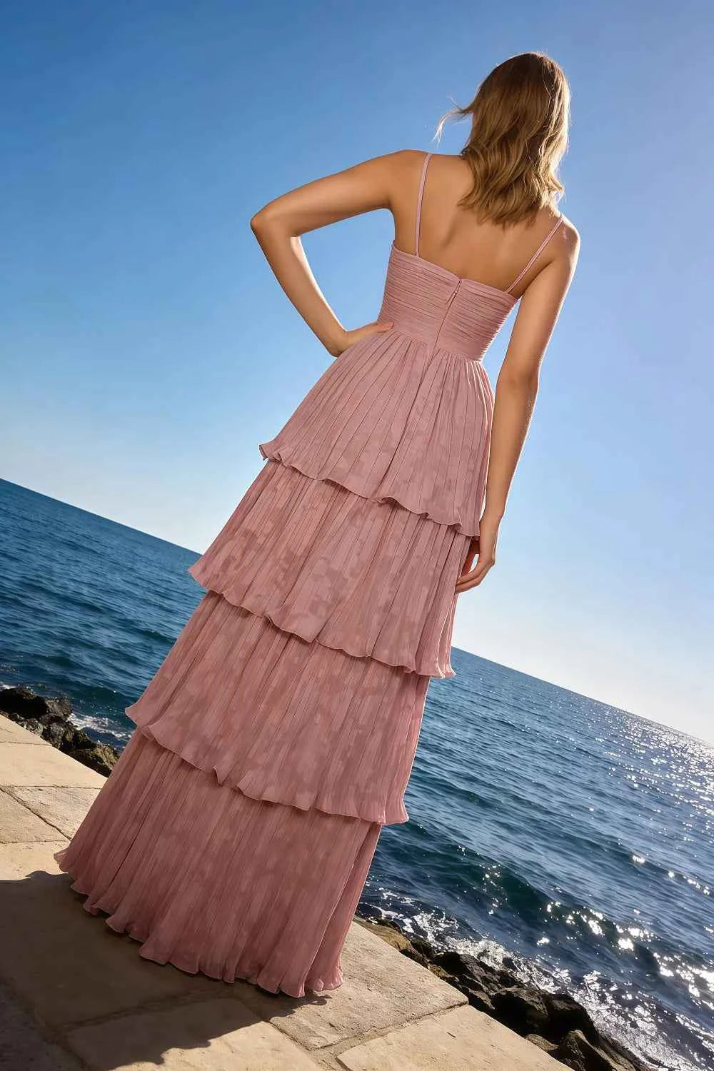 Julia Light Pink Floral A-Line Ruffle Maxi Dress