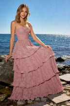 Julia Light Pink Floral A-Line Ruffle Maxi Dress