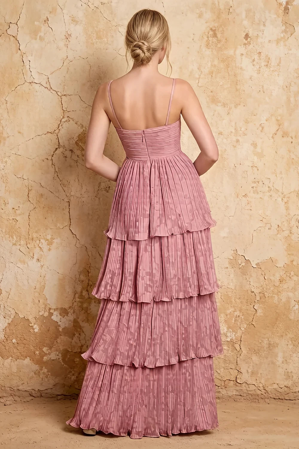 Julia Light Pink Floral A-Line Ruffle Maxi Dress