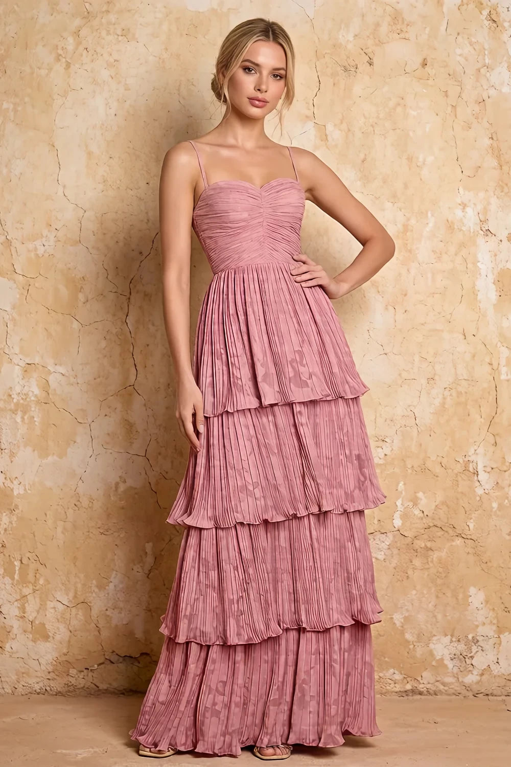 Julia Light Pink Floral A-Line Ruffle Maxi Dress