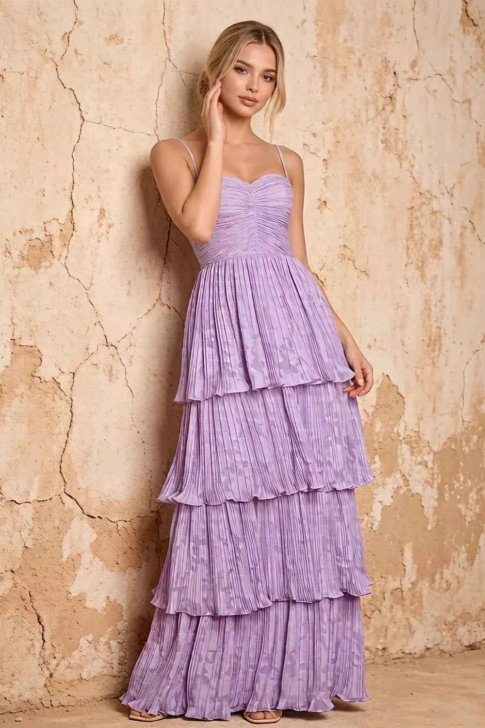 Julia Light Purple Floral A-Line Ruffle Maxi Dress Main image