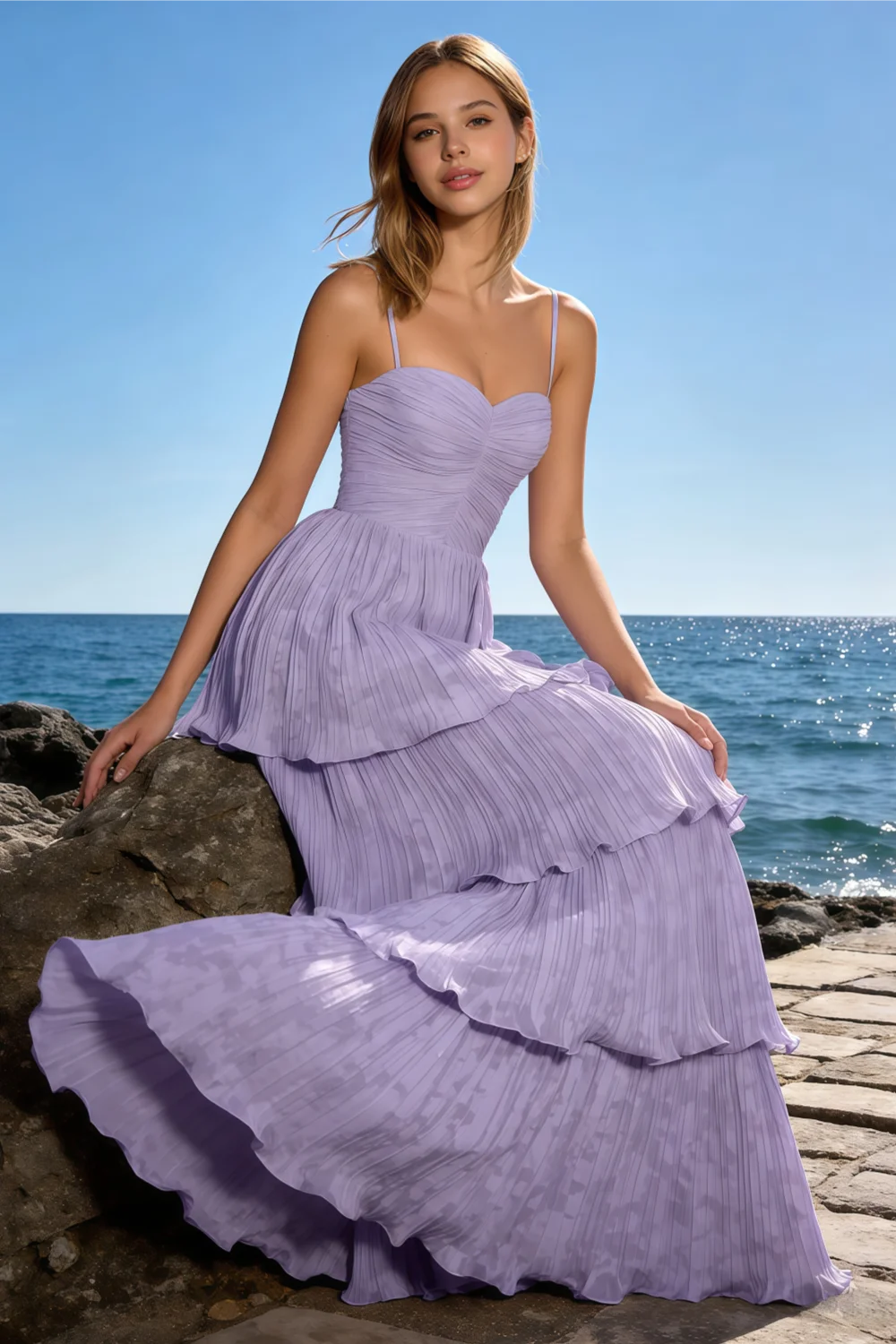 Julia Light Purple Floral A-Line Ruffle Maxi Dress