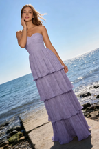 Julia Light Purple Floral A-Line Ruffle Maxi Dress