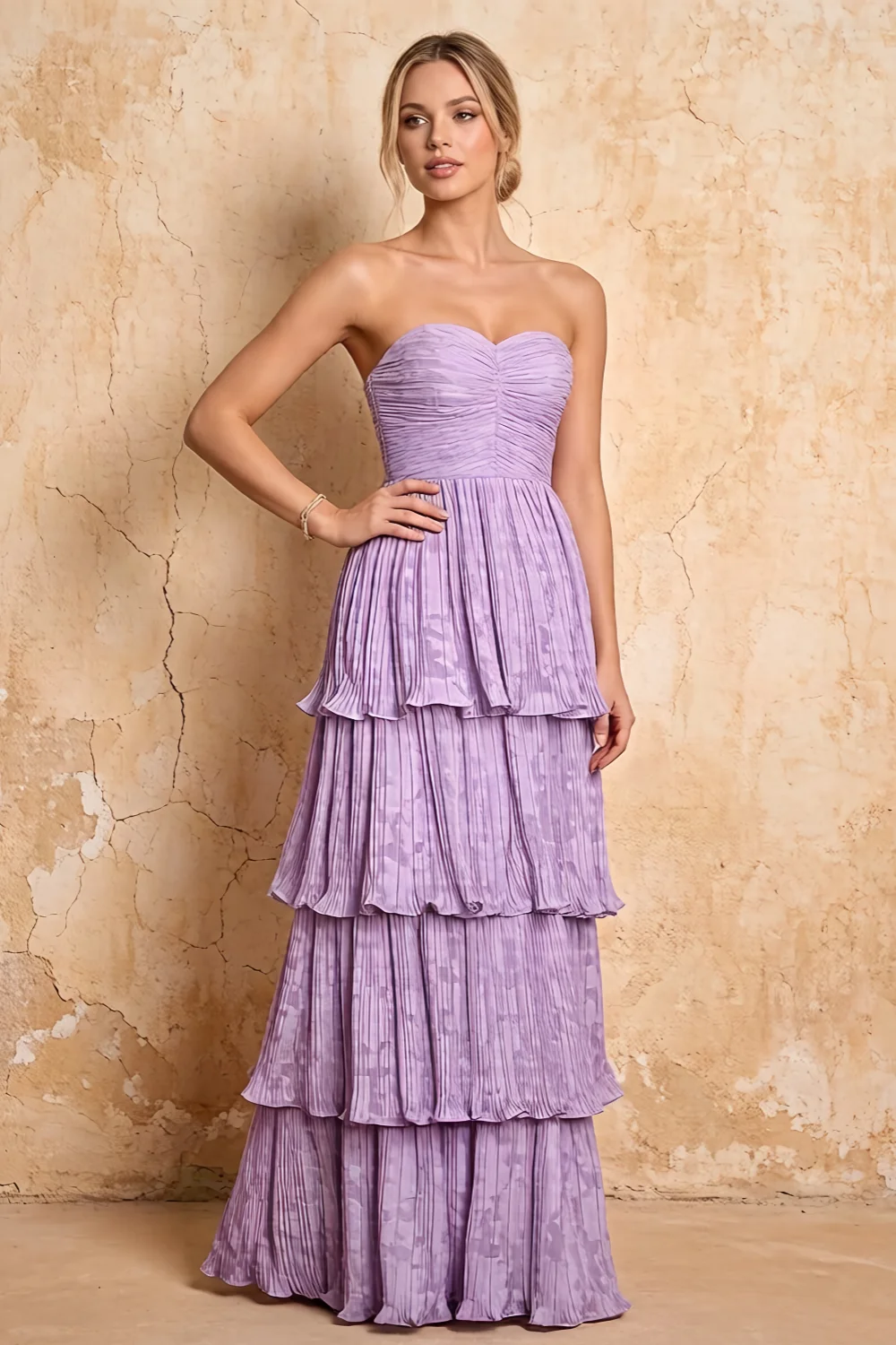 Julia Light Purple Floral A-Line Ruffle Maxi Dress
