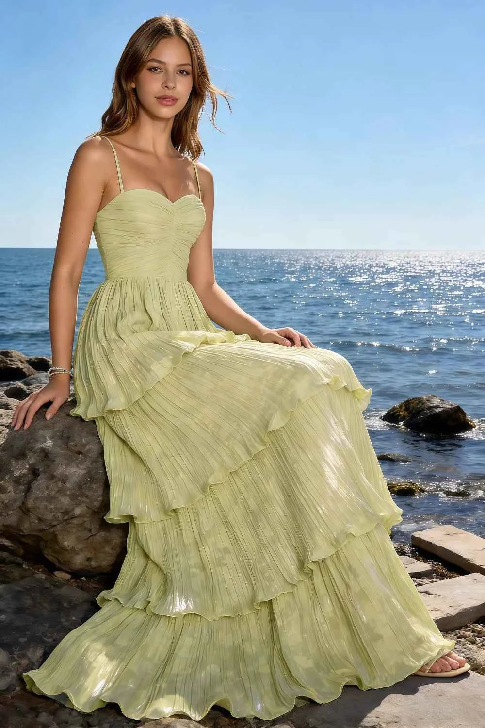 Julia Light Yellow Floral A-Line Ruffle Maxi Dress