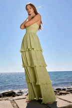 Julia Light Yellow Floral A-Line Ruffle Maxi Dress