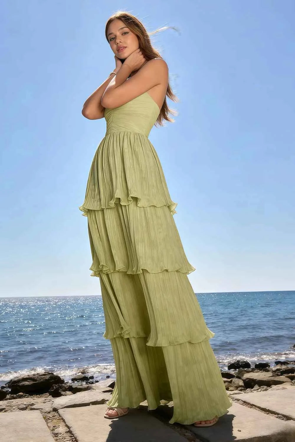 Julia Light Yellow Floral A-Line Ruffle Maxi Dress