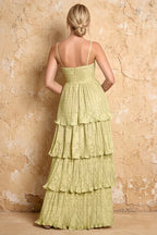 Julia Light Yellow Floral A-Line Ruffle Maxi Dress