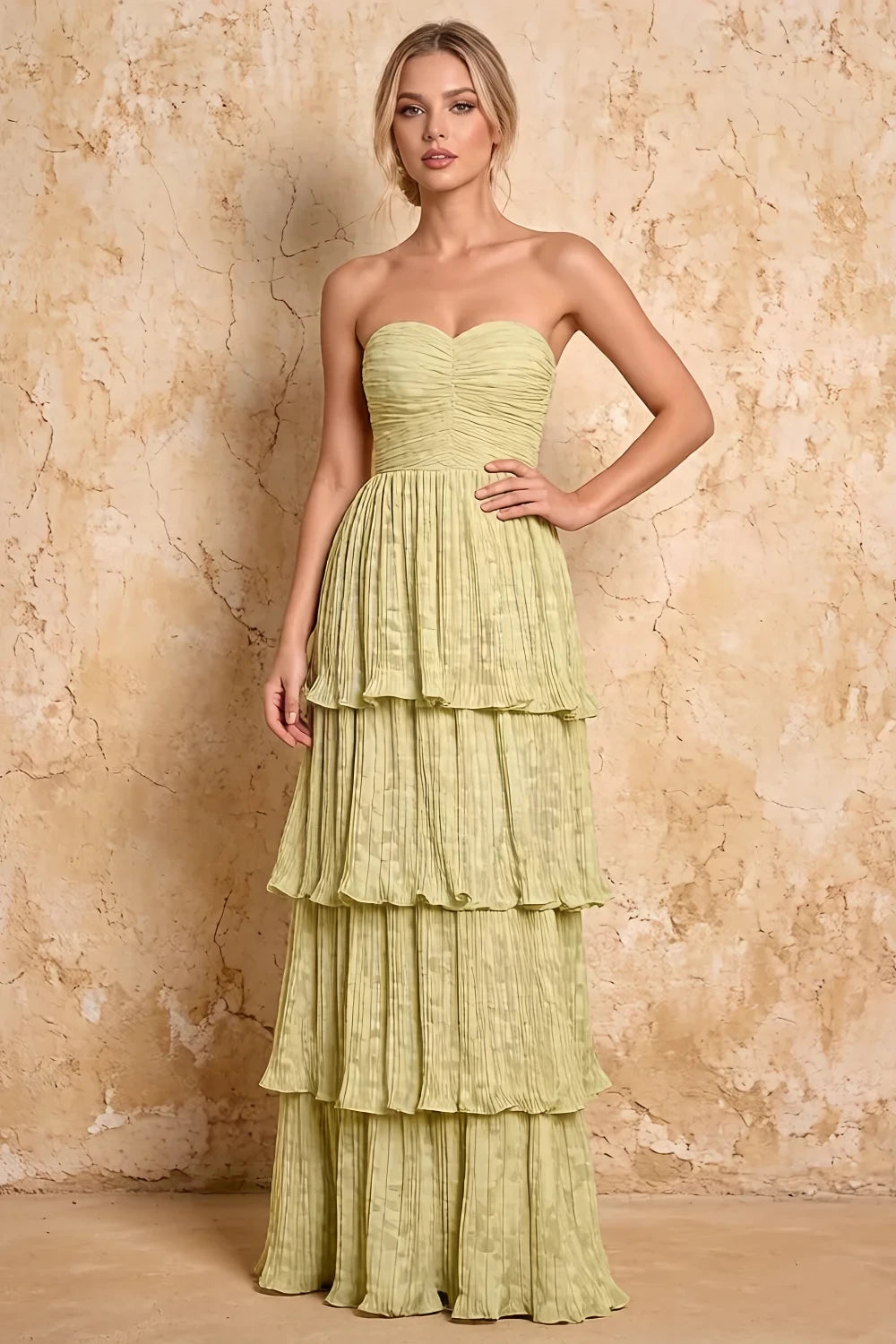 Julia Light Yellow Floral A-Line Ruffle Maxi Dress
