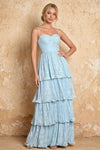 Julia Sky Blue Floral A-Line Ruffle Maxi Dress