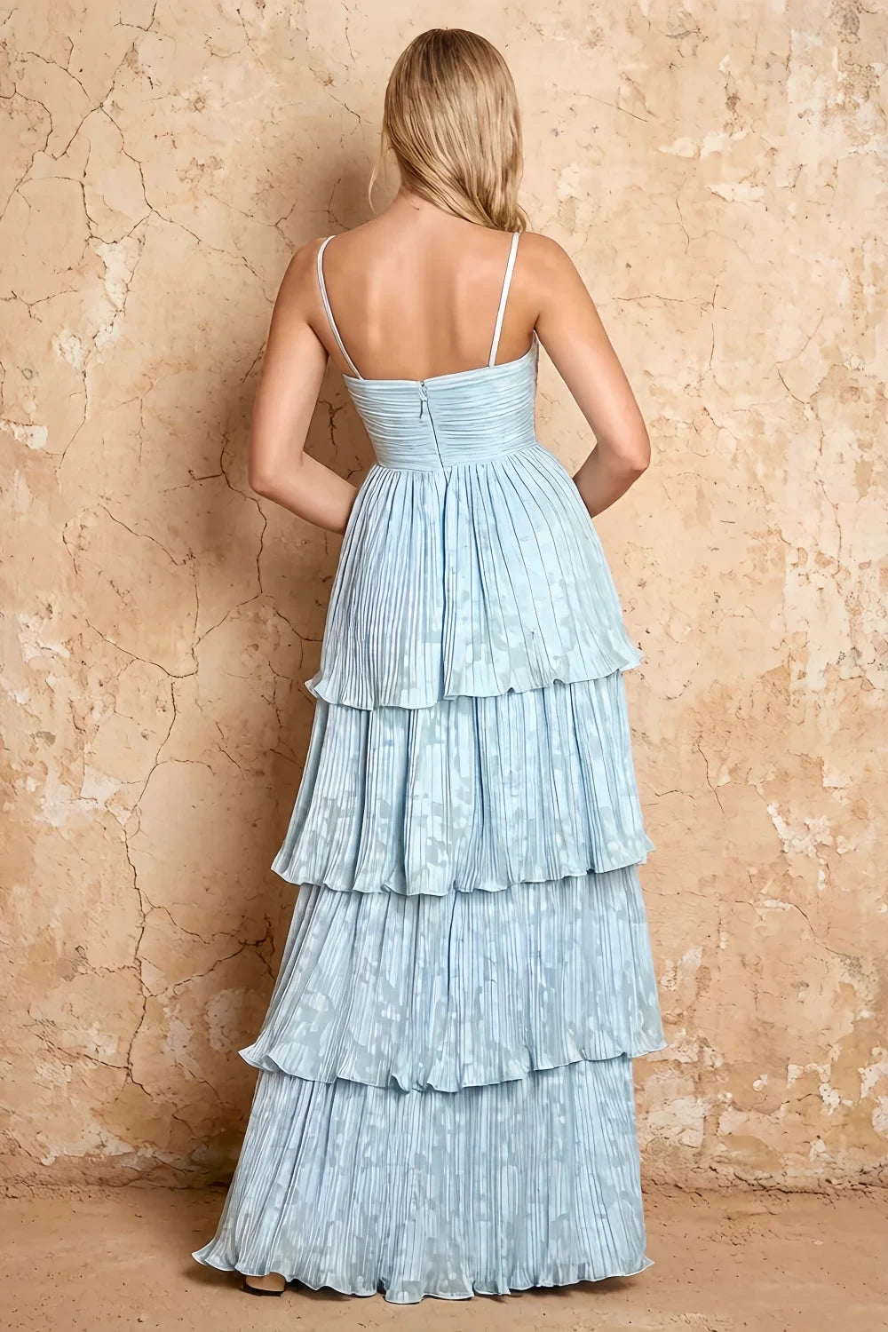 Julia Sky Blue Floral A-Line Ruffle Maxi Dress