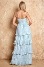 Julia Sky Blue Floral A-Line Ruffle Maxi Dress
