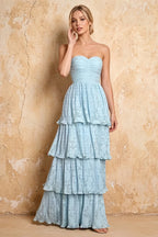 Julia Sky Blue Floral A-Line Ruffle Maxi Dress