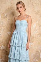 Julia Sky Blue Floral A-Line Ruffle Maxi Dress