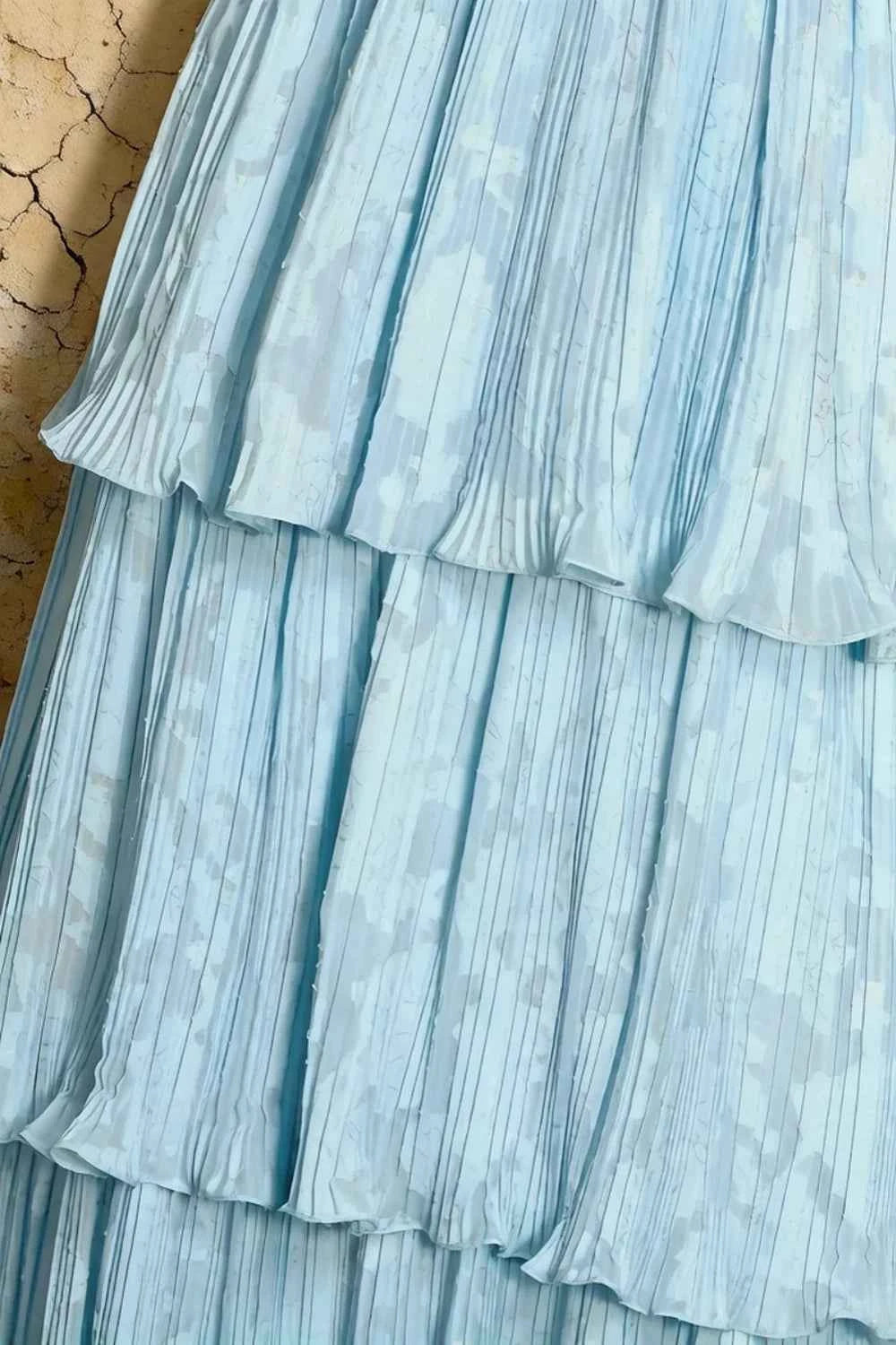 Julia Sky Blue Floral A-Line Ruffle Maxi Dress