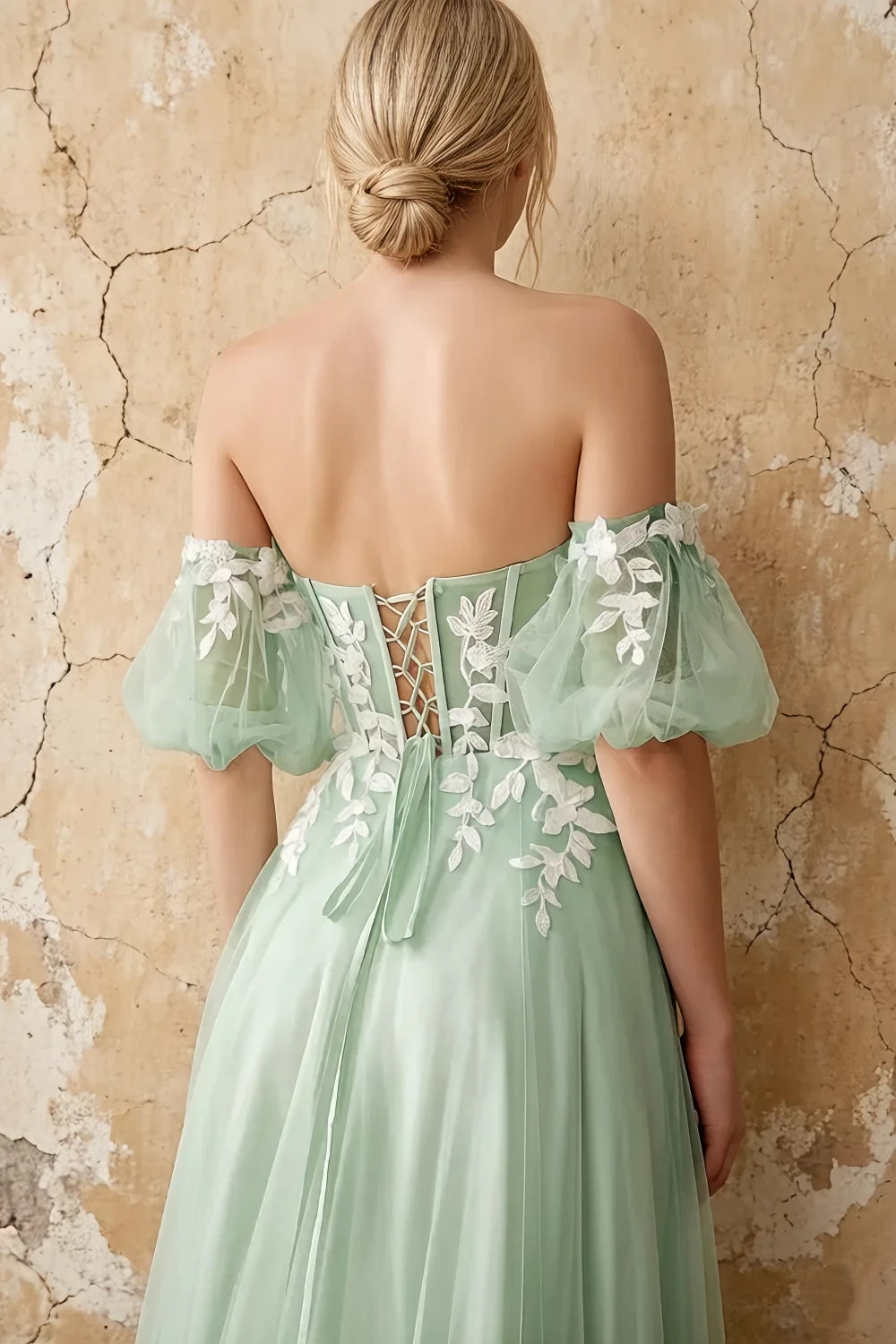 Julie Light Green Tulle 3D Flower Lace Maxi Dress