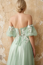 Julie Light Green Tulle 3D Flower Lace Maxi Dress