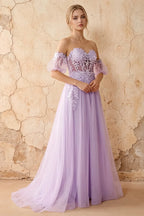 Julie Lilac Tulle 3D Flower Lace Maxi Dress