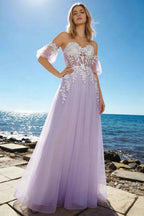Julie Lilac Tulle 3D Flower Lace Maxi Dress