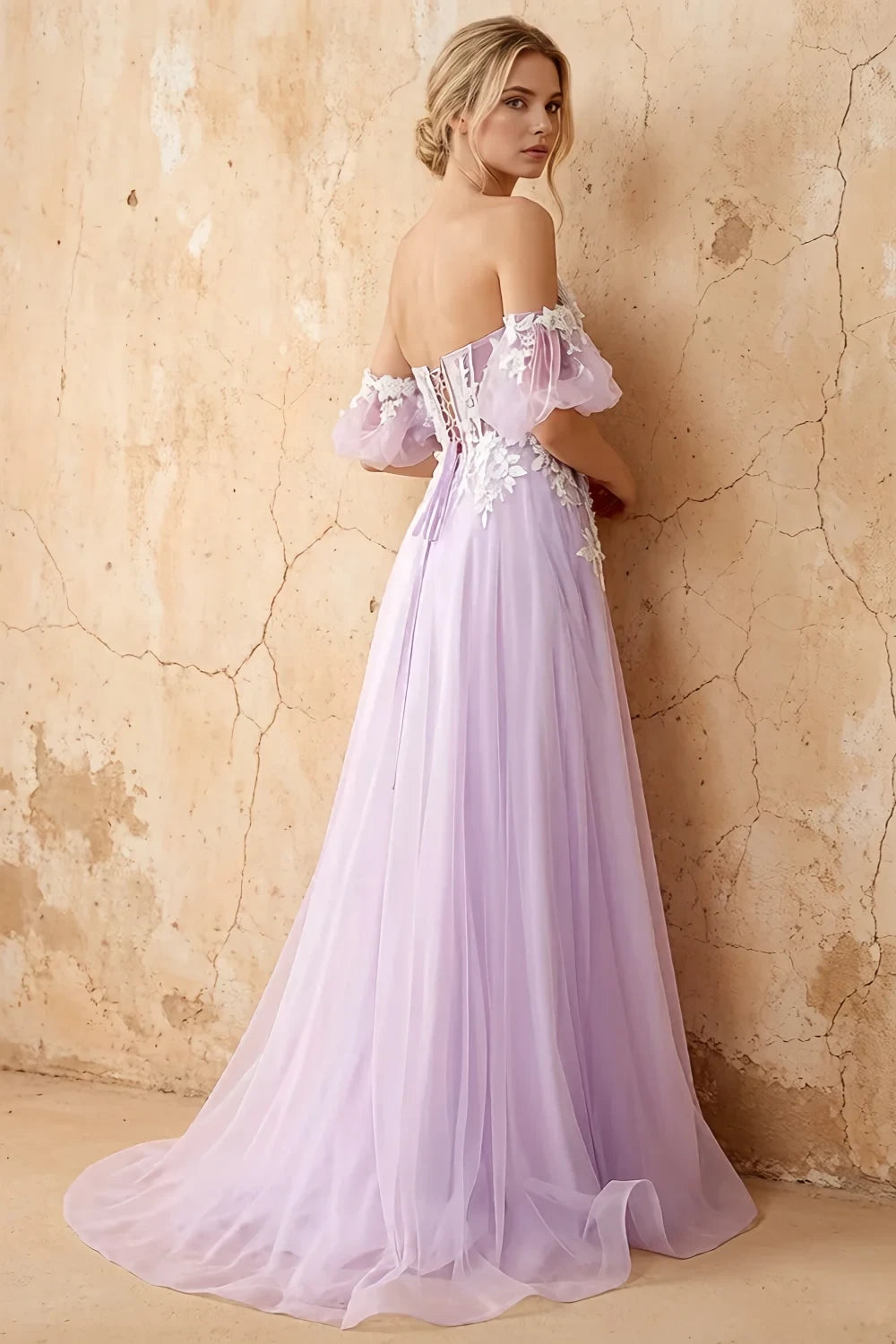 Julie Lilac Tulle 3D Flower Lace Maxi Dress
