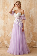 Julie Lilac Tulle 3D Flower Lace Maxi Dress