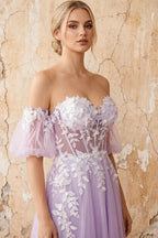 Julie Lilac Tulle 3D Flower Lace Maxi Dress