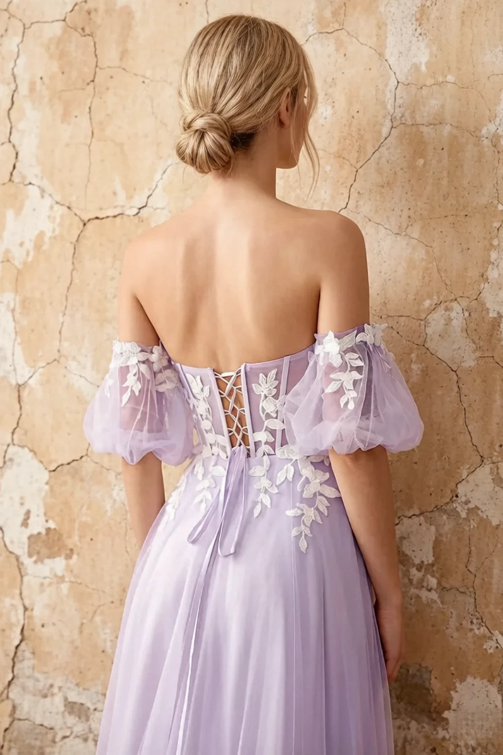 Julie Lilac Tulle 3D Flower Lace Maxi Dress