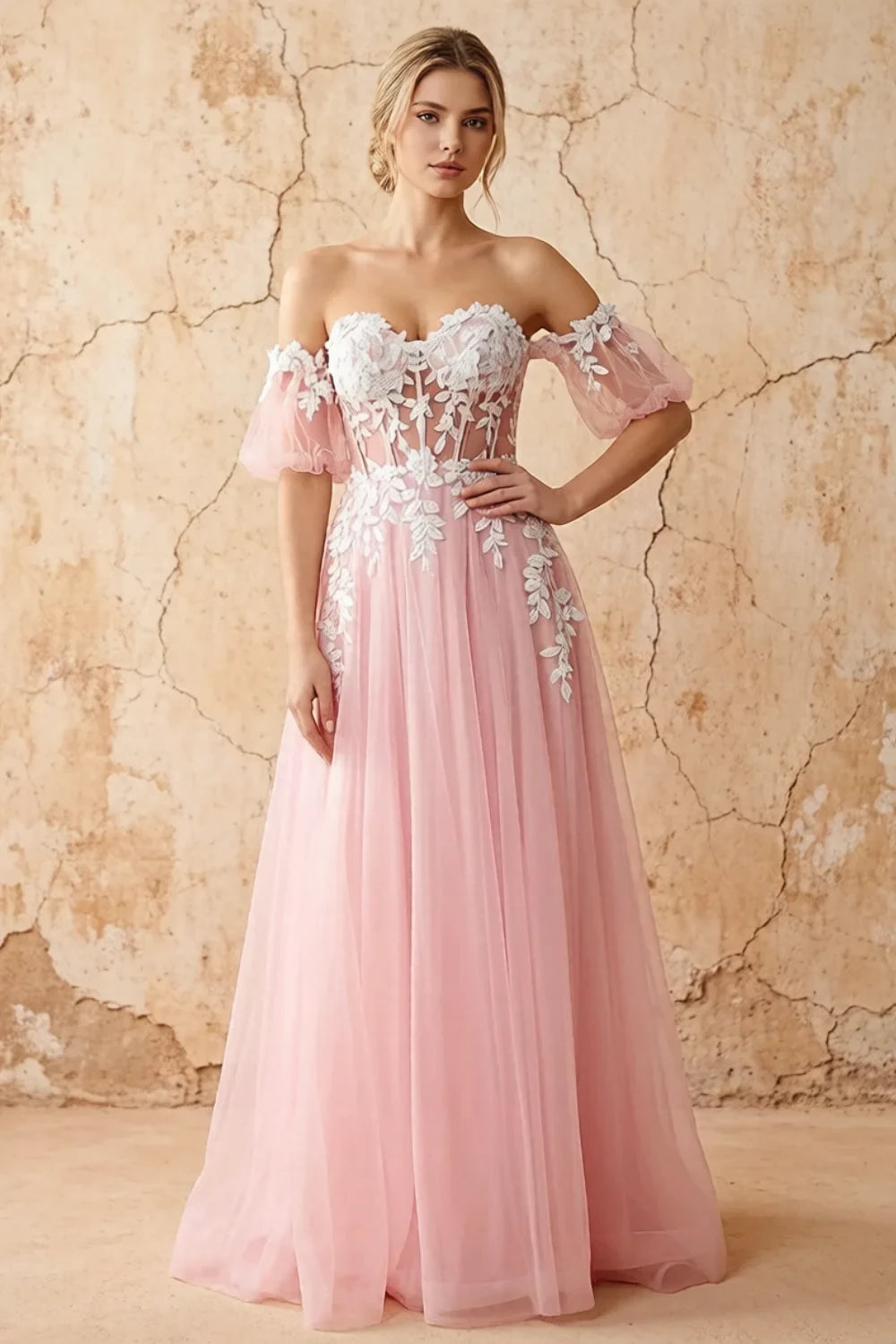Julie Rosette Tulle 3D Flower Lace Maxi Dress Main image