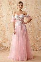 Julie Rosette Tulle 3D Flower Lace Maxi Dress