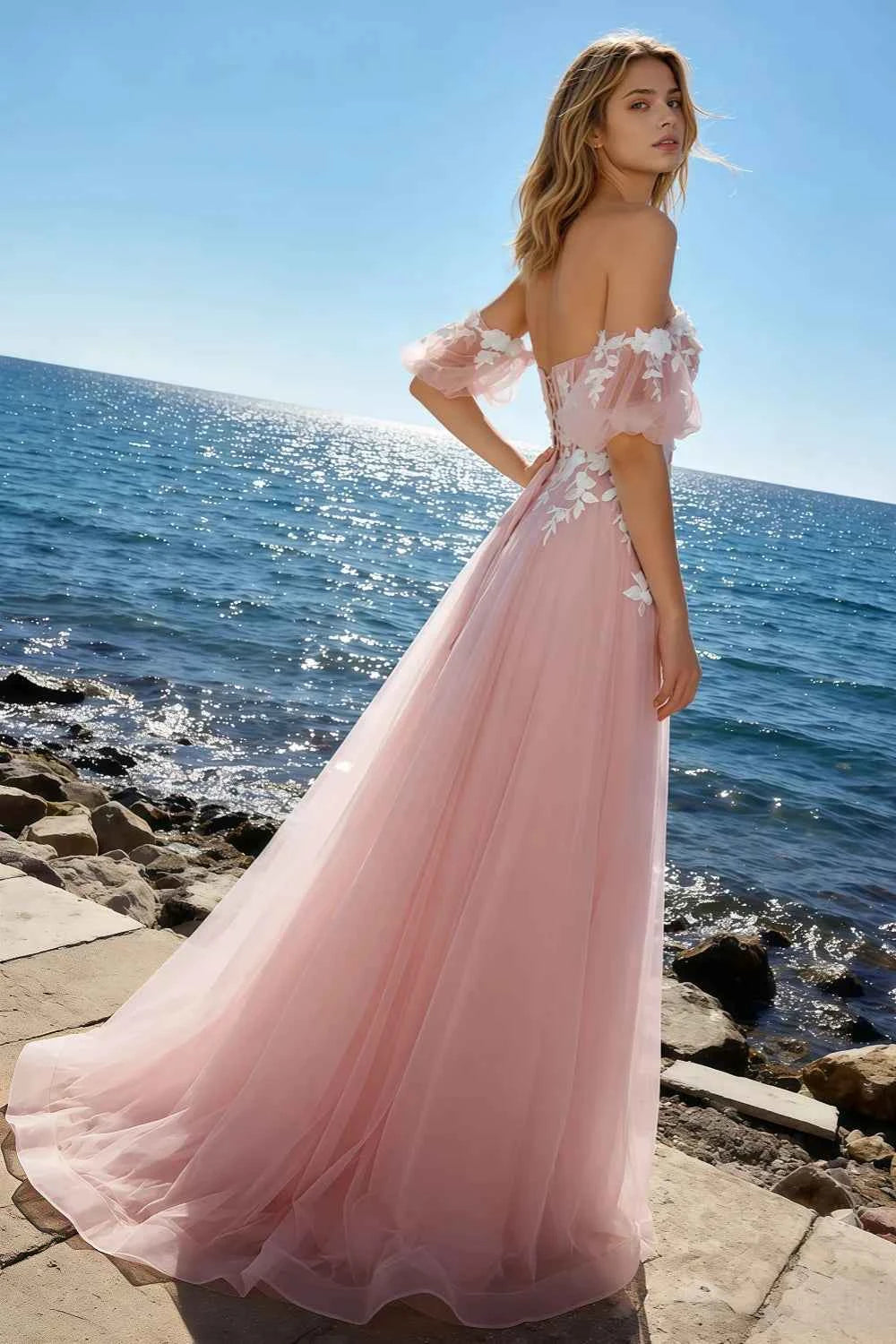 Julie Rosette Tulle 3D Flower Lace Maxi Dress Secondary image